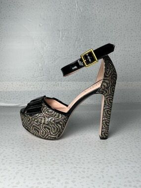 Red Valentino Glitter Peep Toe Platform Sandals Heels EUR 36.5 US 6.5